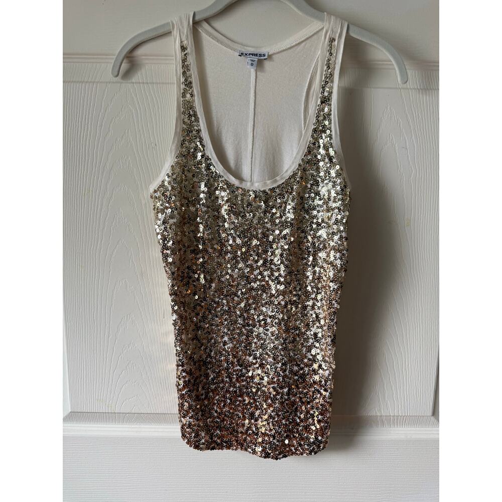 Express‎ Gold Sequin Tank Going Out Top XS Festival Rave McBling Indie Sleaze